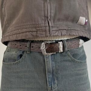 y2k style engraved brown american western design belt